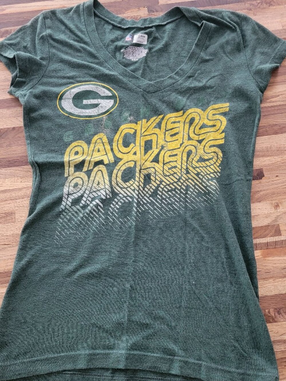 Green Bay Packers Official NFL Apparel Green/Yellow Short Sleeve V Neck Top